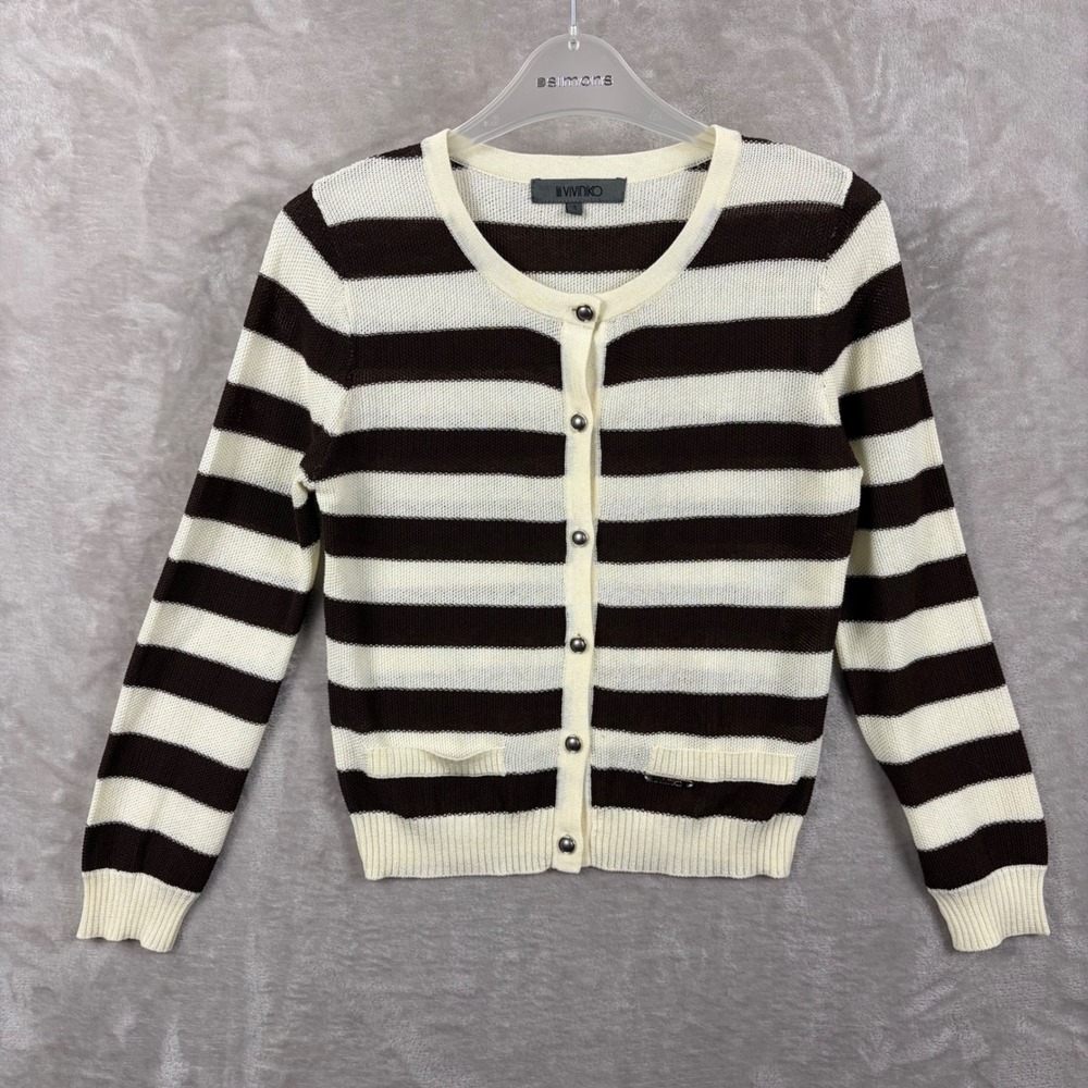 Viviniko Womens Brown Cream Striped Button Front Cardigan Sweater Size S